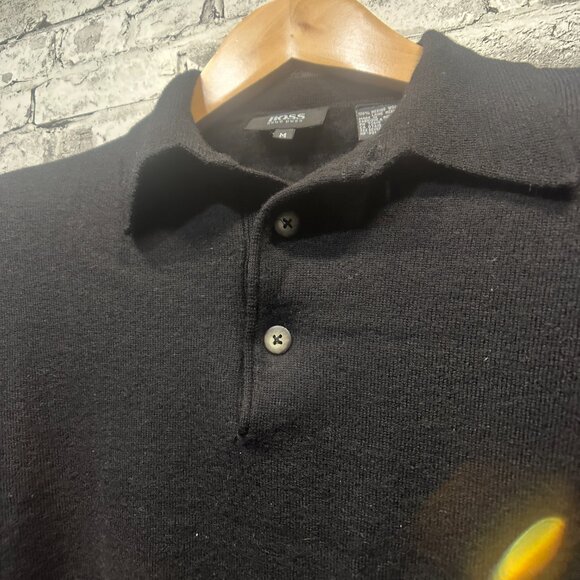 EUC Boss Hugo Boss Long Sleeved Kint Polo Sweater Merino Wool Size Medium - Picture 4 of 12